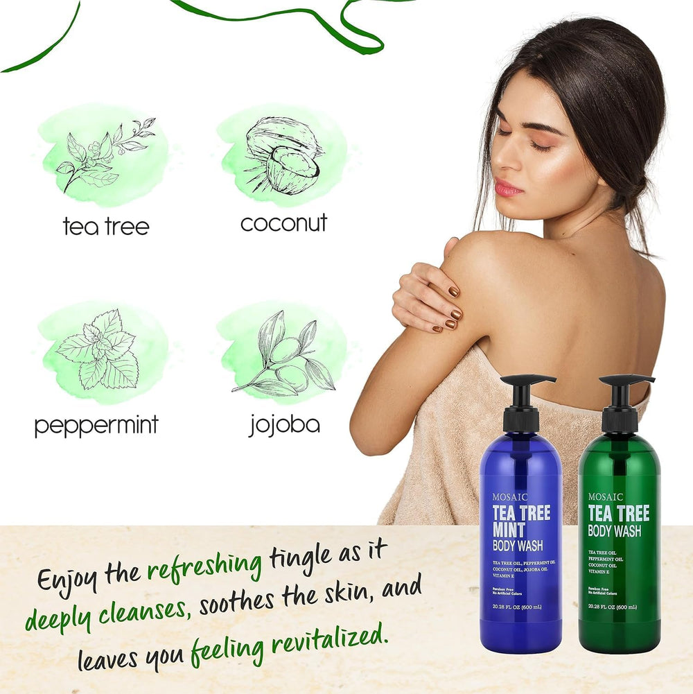 AnatoliaDaphne Tea Tree Body Wash ingredients label highlights coconut and peppermint oils
