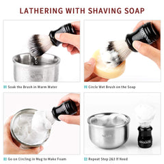 Anbbas sandalwood shaving soap puck in a bowl forming cream lather.