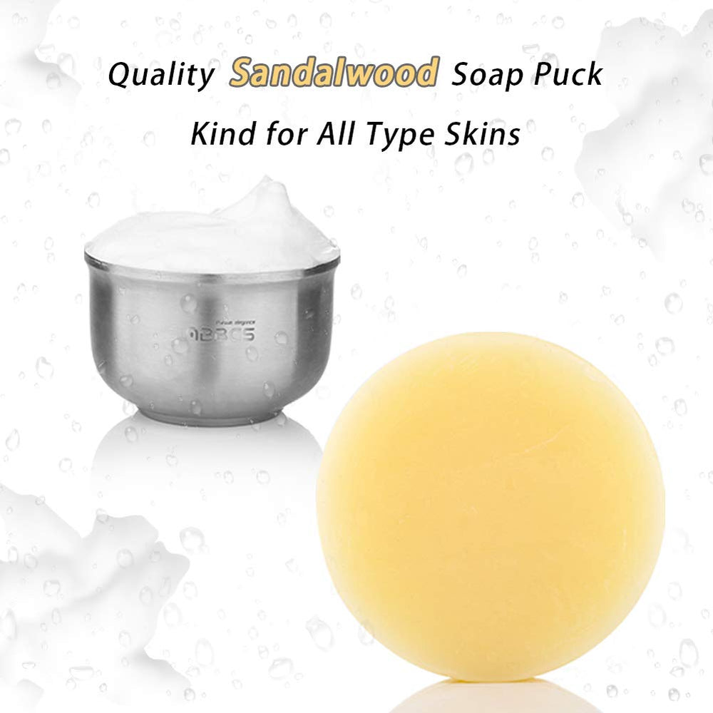 Anbbas sandalwood shaving soap puck packaging shows refill pack.
