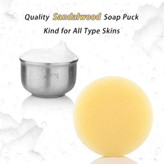 Anbbas sandalwood shaving soap puck packaging shows refill pack.