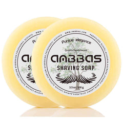 Anbbas sandalwood shaving soap puck texture close-up for natural lather.