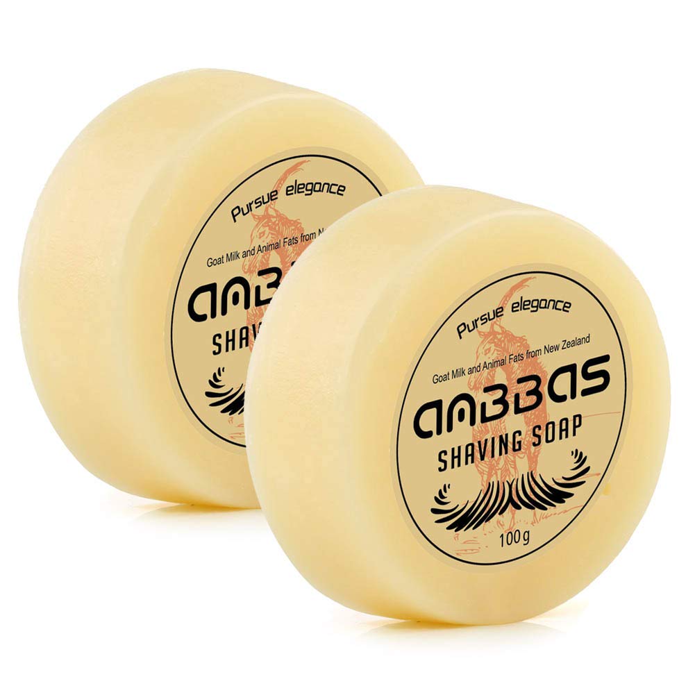 Anbbas goat milk shaving soap close-up showing creamy lather for a smooth shave