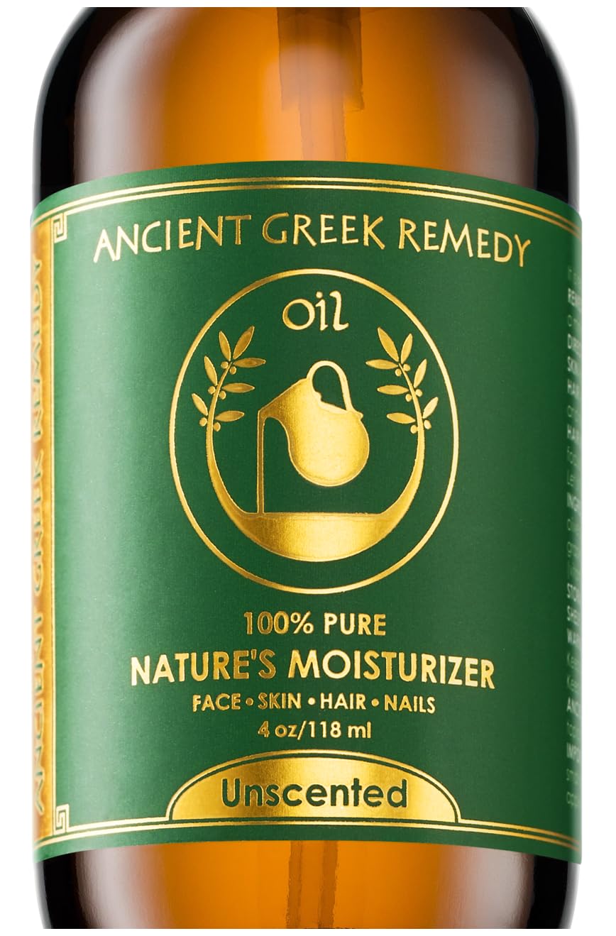 Ancient Greek Remedy face oil bottle pouring for deep hydration on dry skin