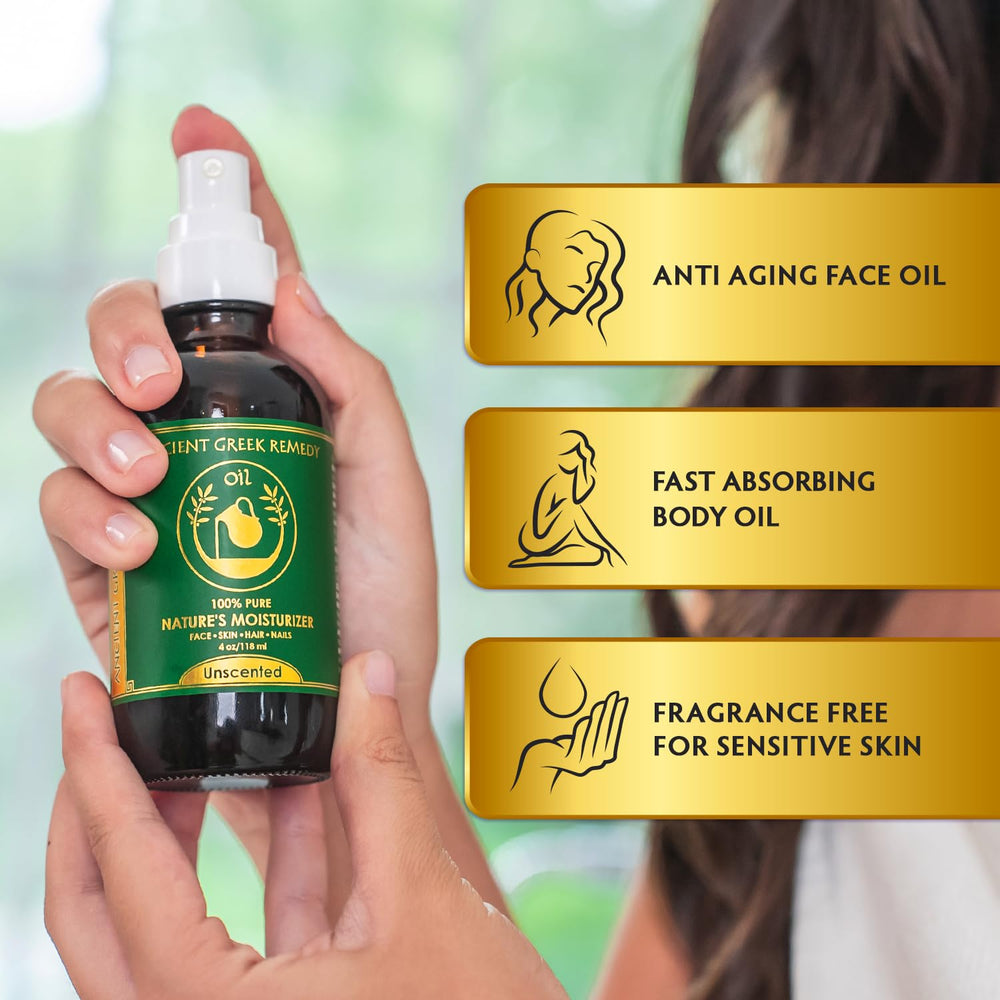 Ancient Greek Remedy jojoba oil bottle demonstrates non-greasy hydration