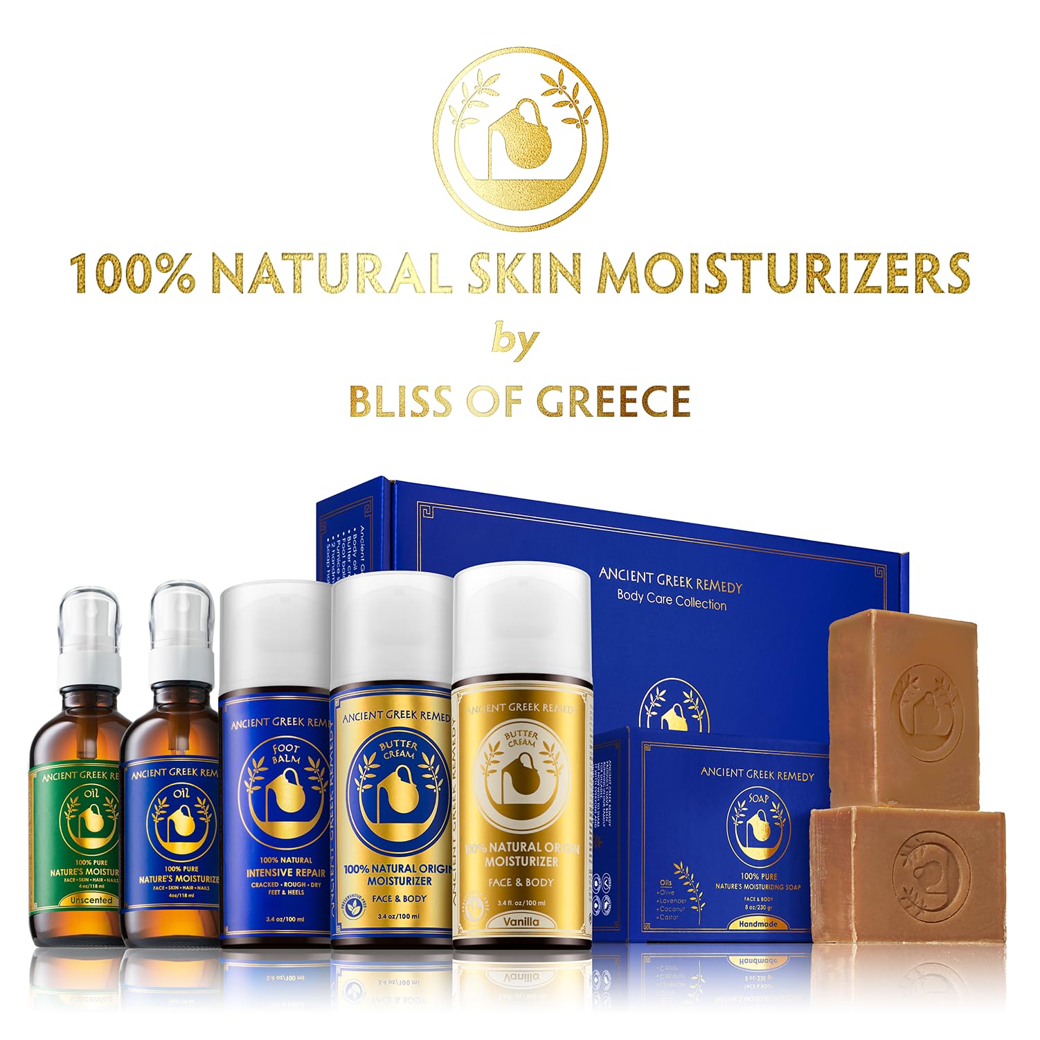 Ancient Greek Remedy packaging box emphasizes organic formula.