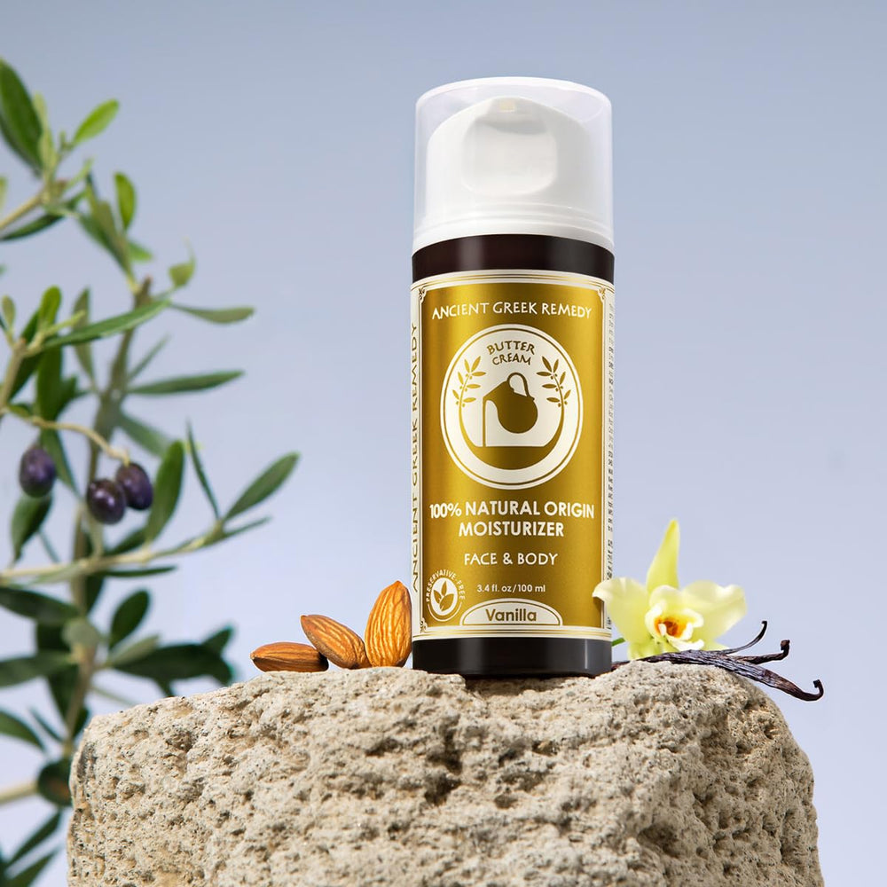 Ancient Greek Remedy vanilla scent close-up evoking spa-like self-care.