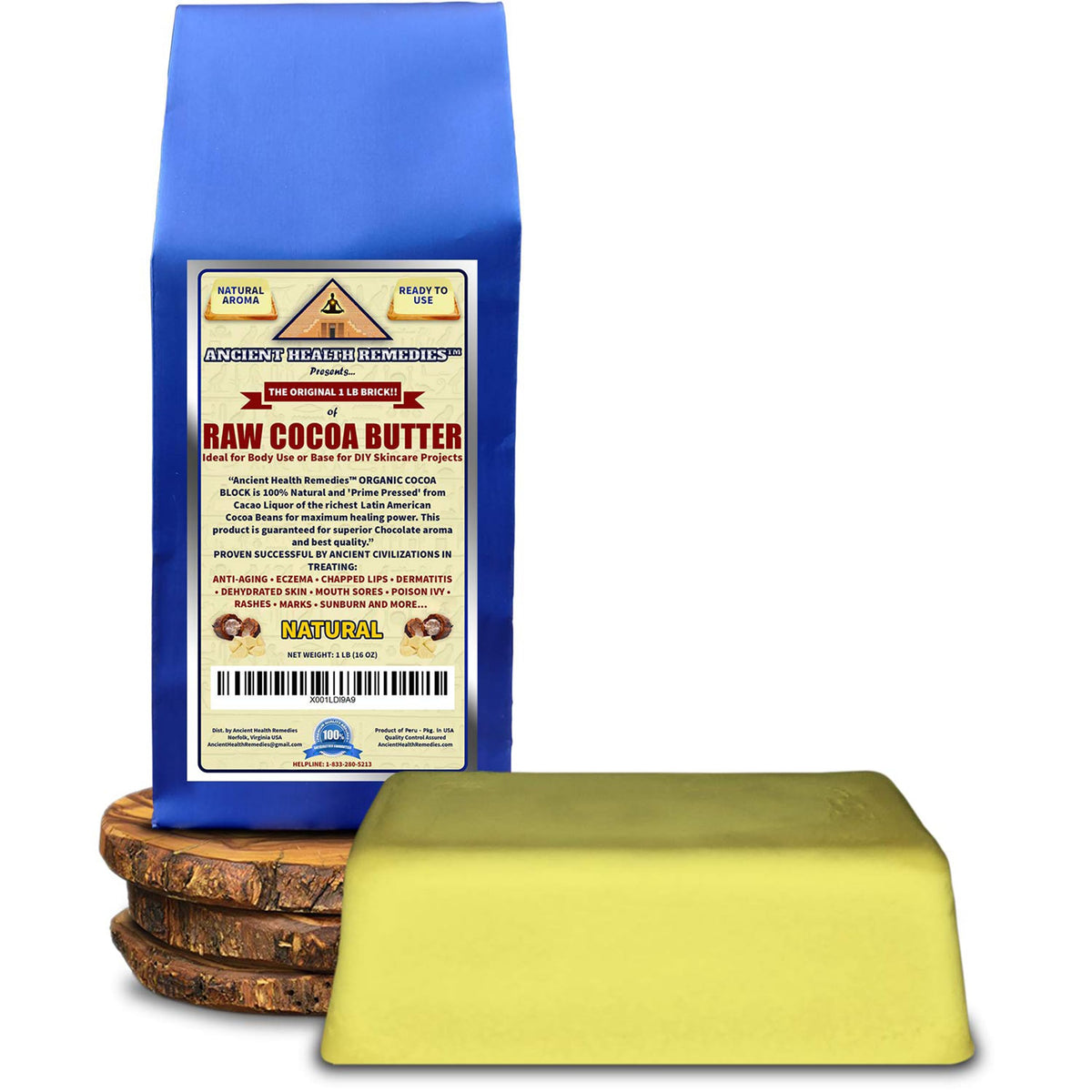 Ancient Health Remedies cocoa butter block 16oz for DIY skincare and lip balms.