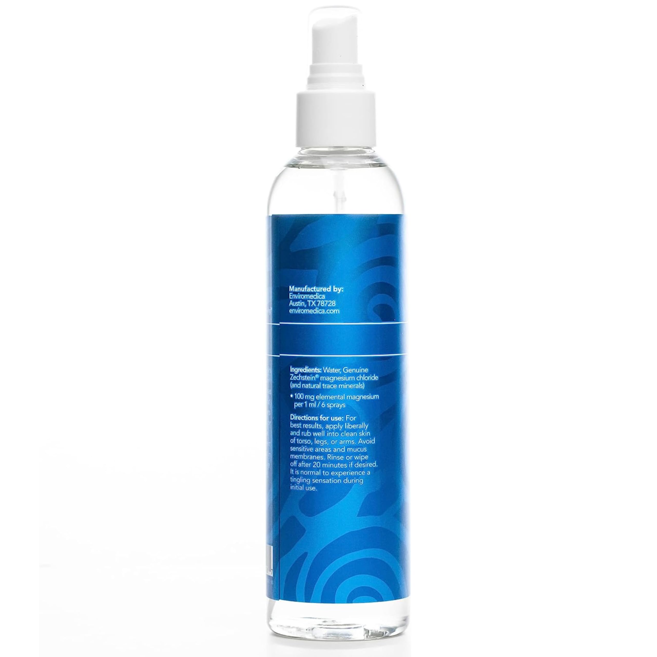 Ancient Minerals 8oz bottle label highlights pure Zechstein magnesium.
