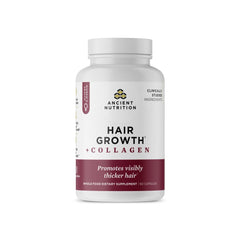 Ancient Nutrition Hair Growth bottle with capsules supports healthier hair growth cycle.