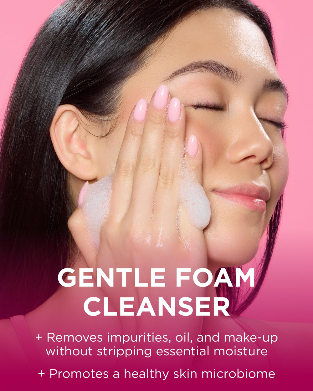 Andalou Naturals 1000 Roses foam close-up highlighting soft, hydrating cleansing.