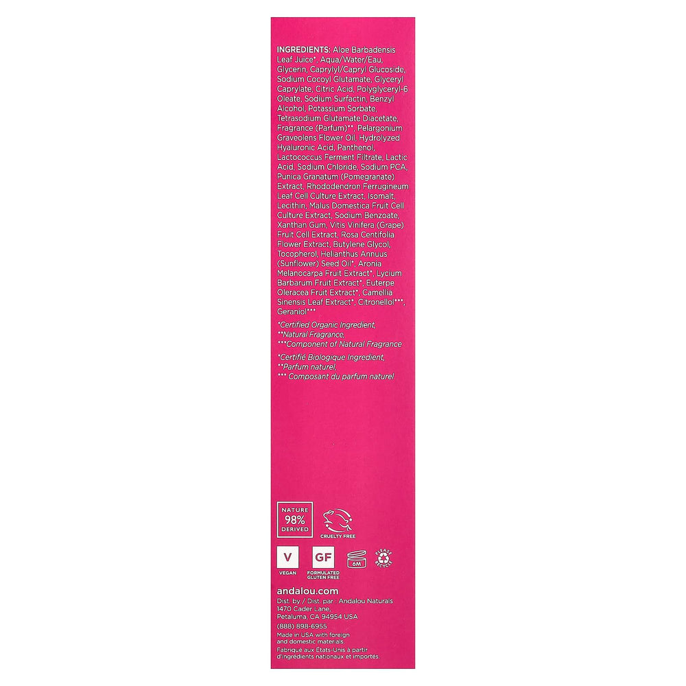 Andalou Naturals 1000 Roses Toner rose ingredients close-up highlighting postbiotics