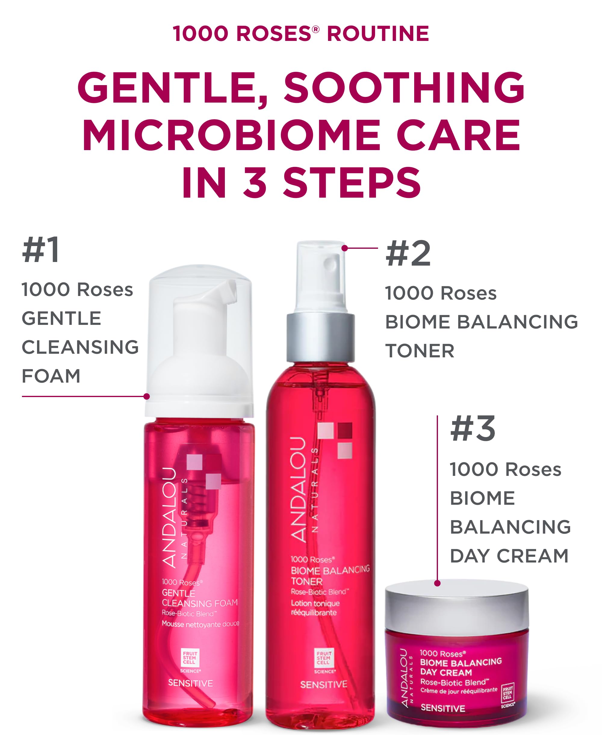 Andalou Naturals Alpine Rose Stem Cells close-up suggests revitalization and barrier support.