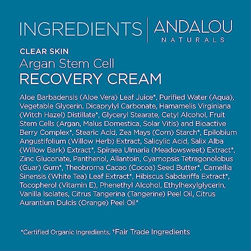 Andalou Naturals Argan Stem Cell Recovery Cream packaging highlights sustainable, cruelty-free sourcing.