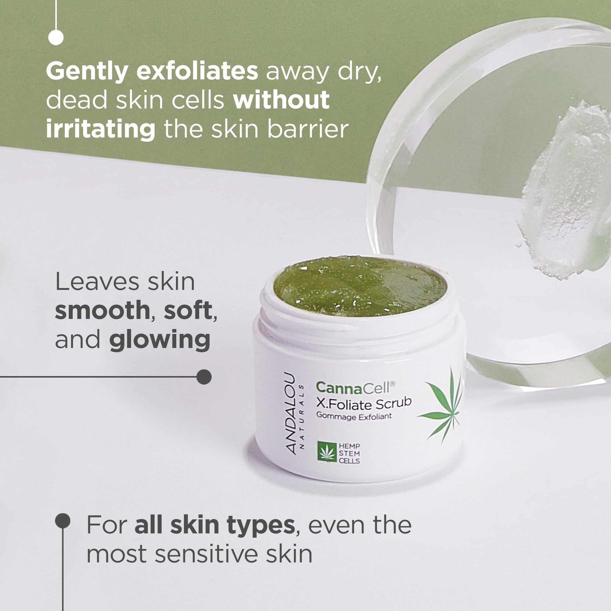 Andalou Naturals botanical exfoliating grains ready for gentle facial polishing.