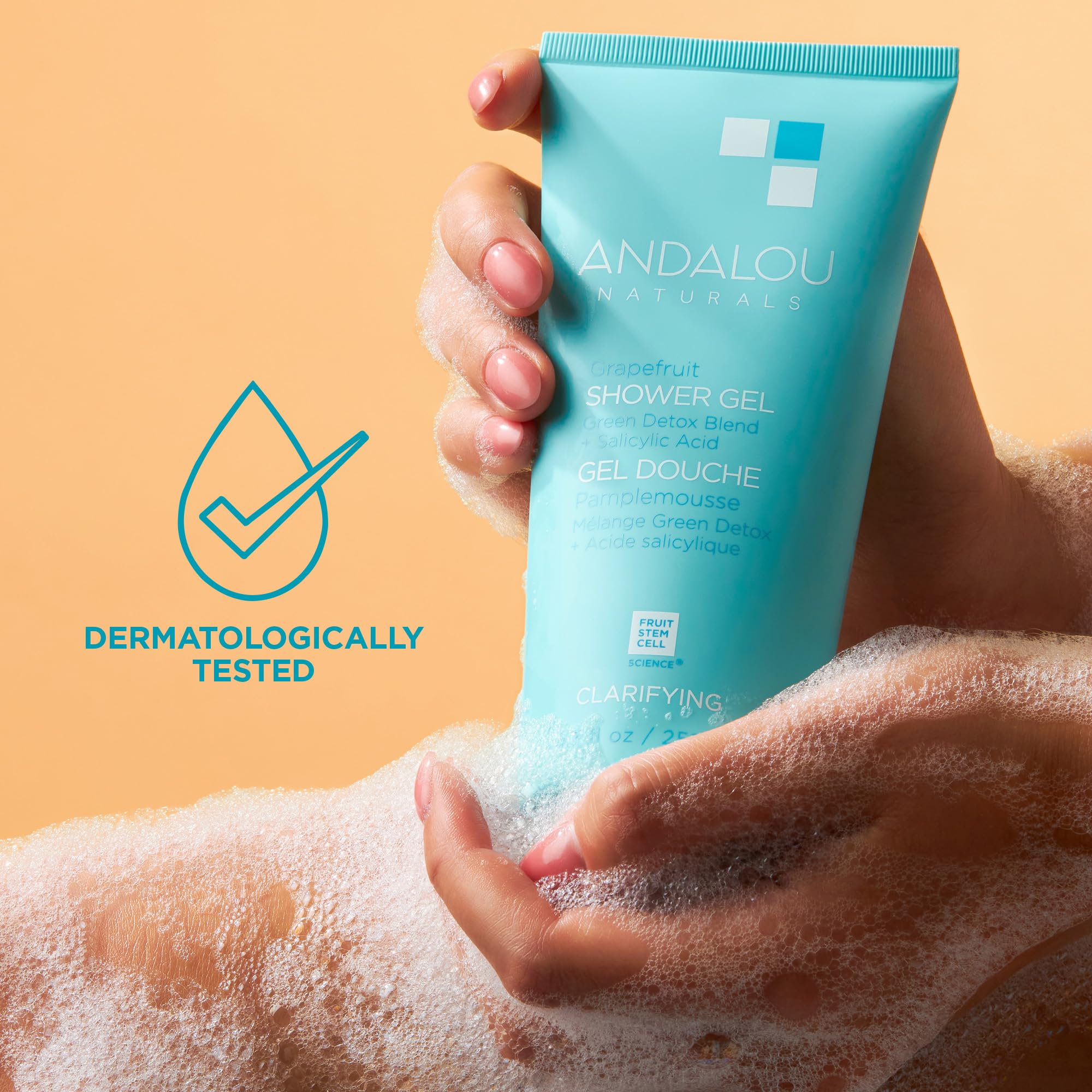 Ingredients highlight of Andalou Naturals Clarifying Grapefruit Shower Gel featuring Acne Care Fruits Complex