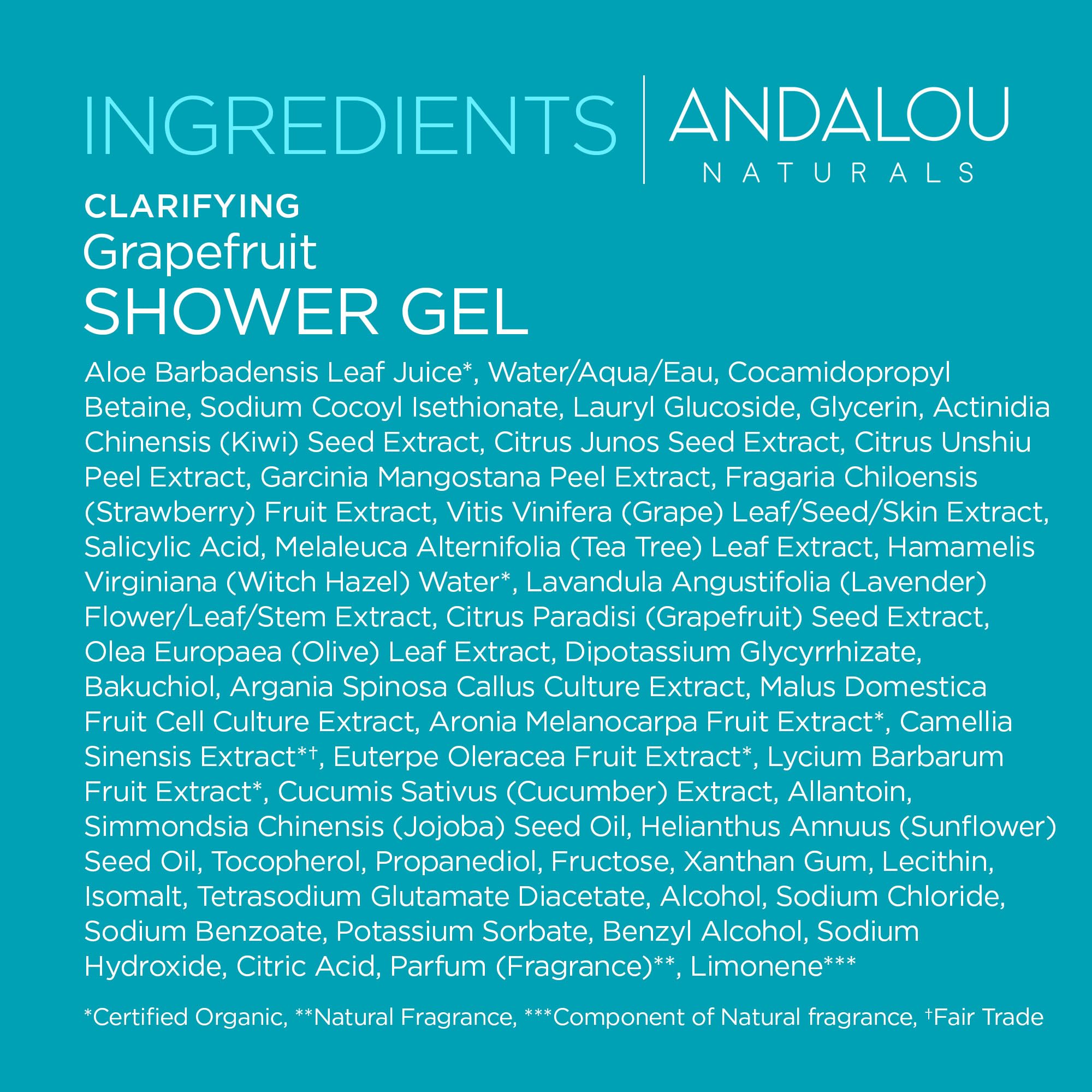 Pouring Andalou Naturals Clarifying Grapefruit Shower Gel into a shower for a refreshing routine