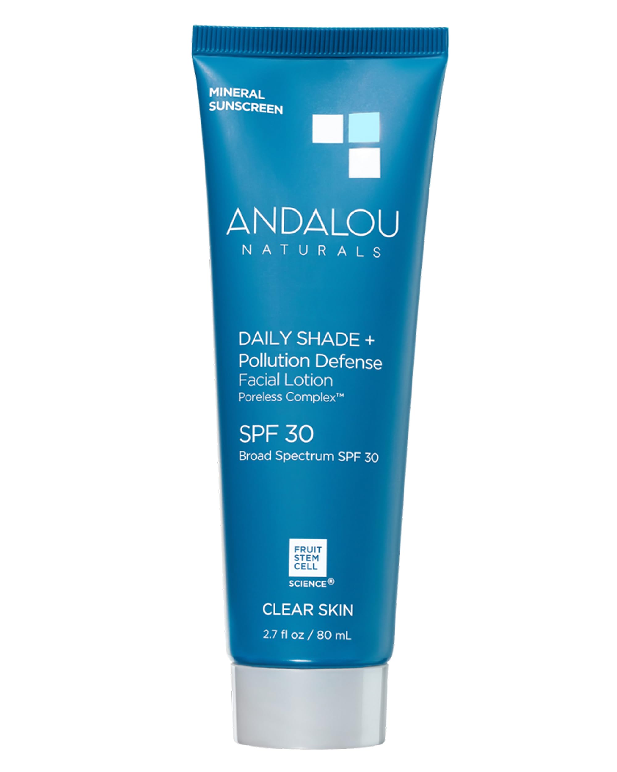 Andalou Naturals Clear Skin Mineral Sunscreen SPF 30 bottle for light daily mineral protection.