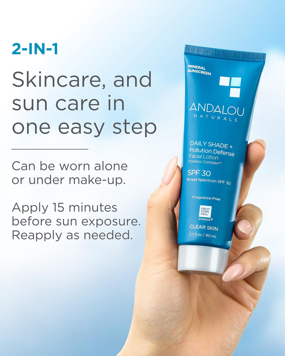 Andalou Naturals ectoin blue-light protection ingredient displayed for urban stress defense.