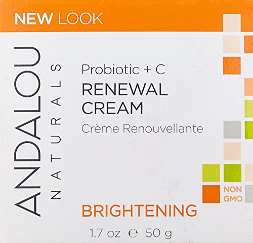 Andalou Naturals Probiotic C Renewal jar highlights creamy texture for daily nourishment.