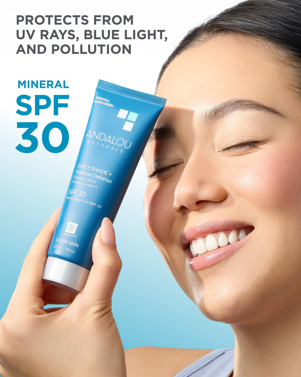 Andalou Naturals hyaluronic acid hydration on the face for supple skin.
