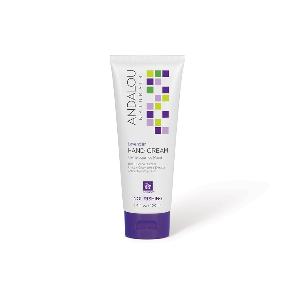Andalou Naturals Lavender Hand Cream bottle shows soothing moisture for daily hand care.