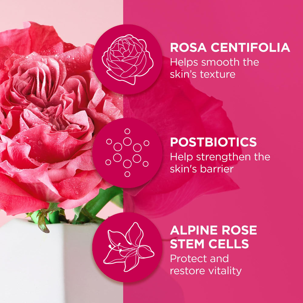 Andalou Naturals rosa-centifolia-extract swatch showing natural hydration boost.