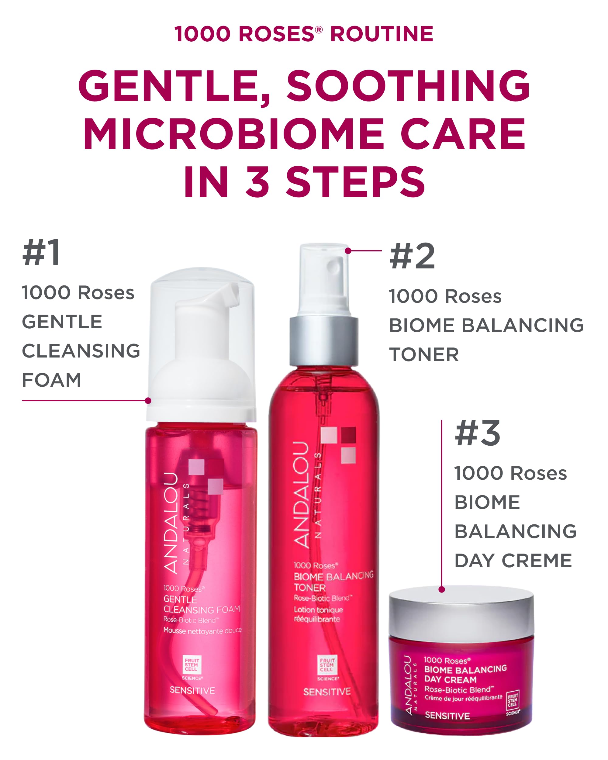 Andalou Naturals rose stem cells illustration representing sensitive skin care.