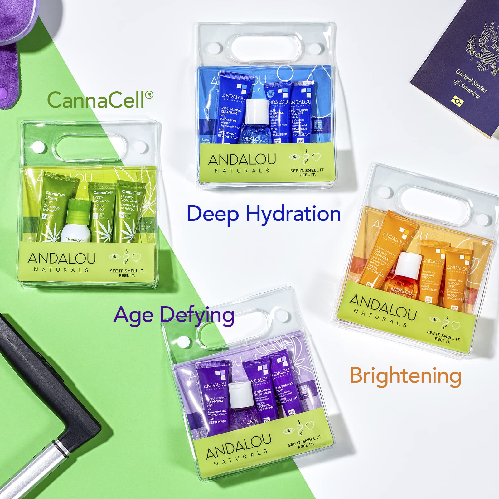 Andalou Naturals Travel Reusable Bag keeps routine organized and TSA-friendly