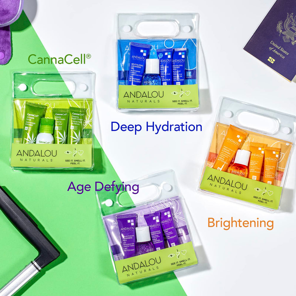 Andalou Naturals Travel Reusable Bag keeps routine organized and TSA-friendly