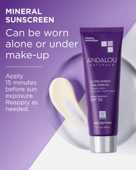 Andalou Naturals zinc oxide mineral sunscreen providing broad UV protection.