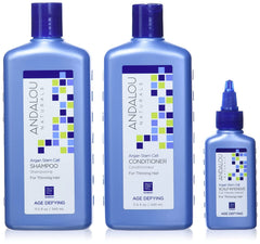 Andalou Naturals Age Defying shampoo bottle showing sulfate free cleansing for hair health