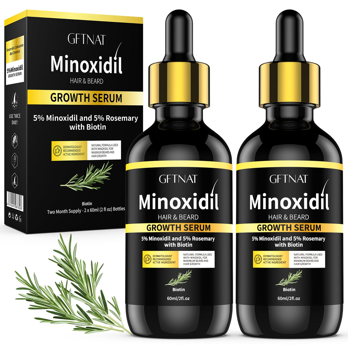 Andelusita 5% minoxidil bottle with rosemary and biotin for hair support