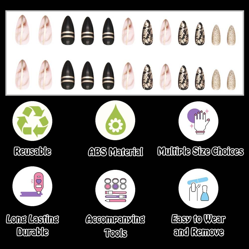 ANDGING 24-piece press-on nails set in 12 sizes for a precise fit.