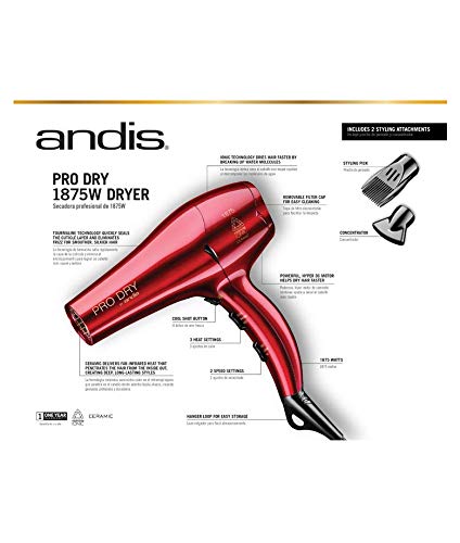 Andis 30245 control panel showing 2 speed and 3 heat settings for styling control