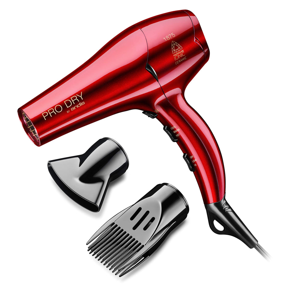 Andis 30245 hair dryer front view highlighting tourmaline ceramic benefits for fast drying