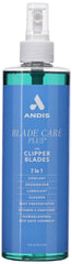 Andis Blade Care Plus spray bottle shown for blade maintenance and cooling.