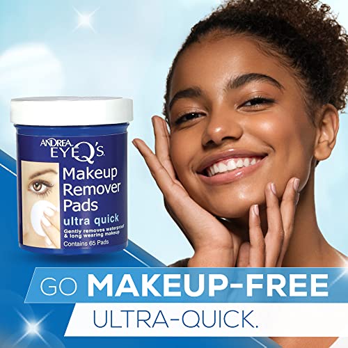 Applying pad to the eye area for quick makeup removal with Andrea Eye Q's pads.