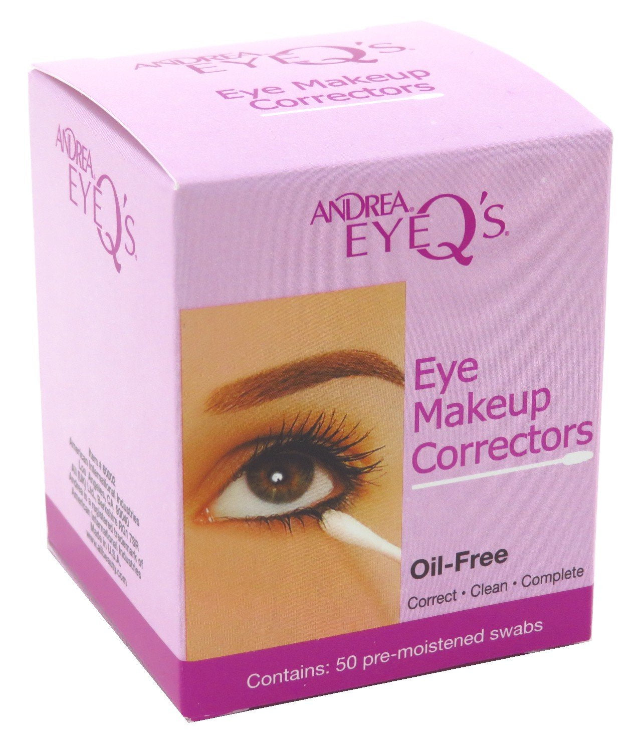 Andrea Eye Q's swabs in box with oil-free cleanser for precise correction