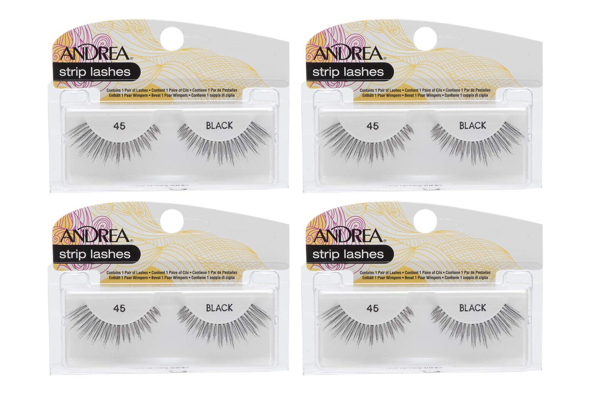 Andrea False Lashes Style 45 black closeup shows natural lash texture for daily wear.