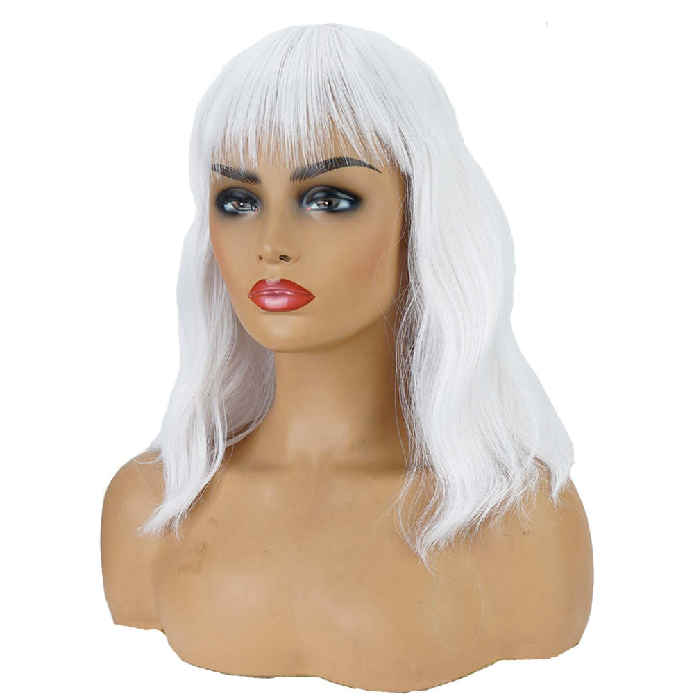Andromeda white wavy wig side view showing shoulder-length bob.