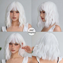 Andromeda white wavy wig cap adjustment detail for secure fit.