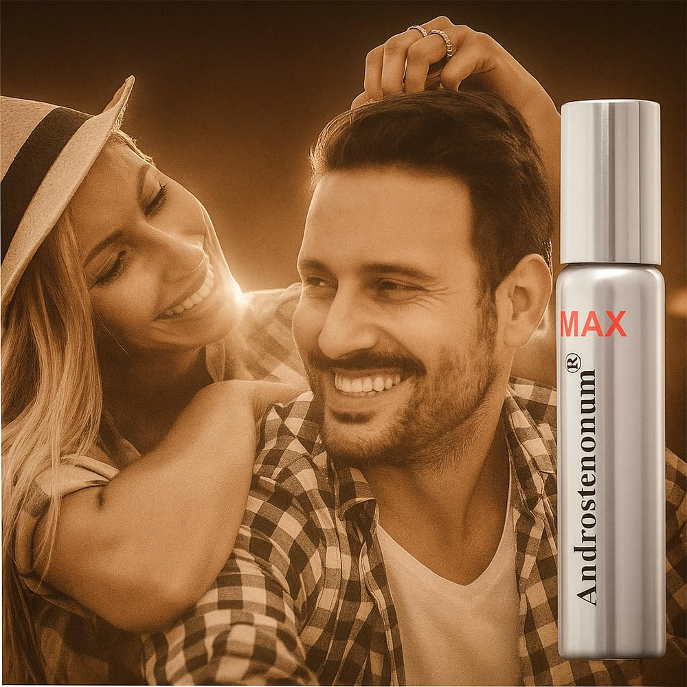 Saffron and amber tones in ANDROSTENONUM MAX imply premium fragrance.