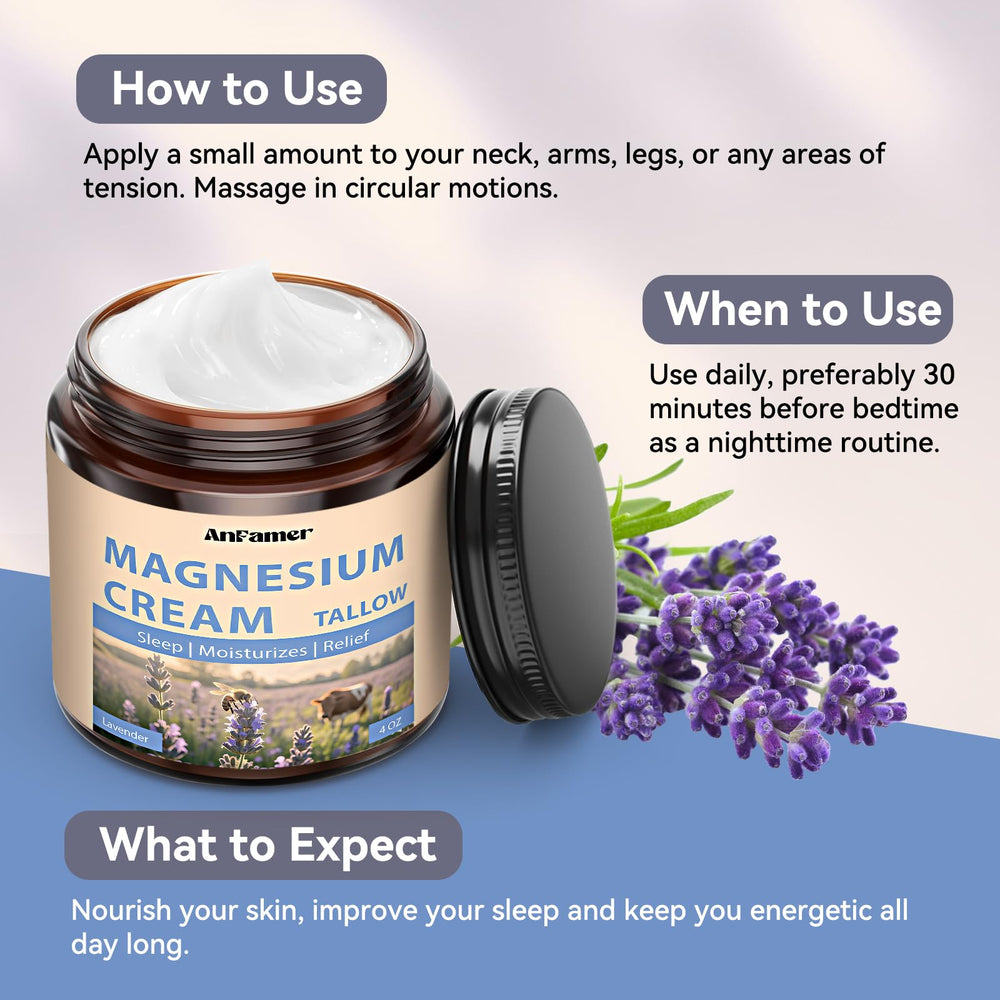 AnFamer Magnesium Cream Nighttime Application to unwind before bed.