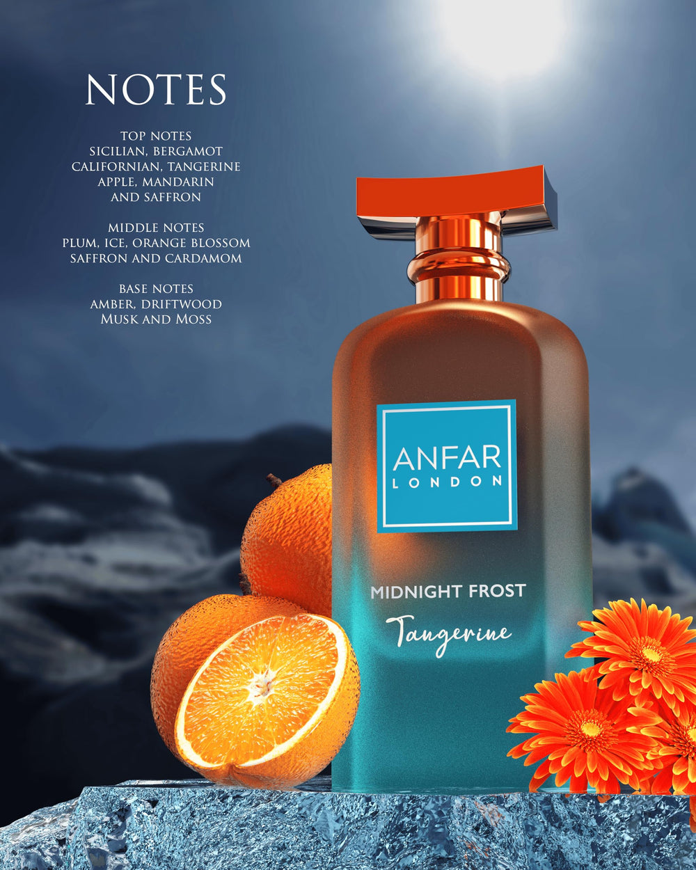 Anfar London Midnight Frost Tangerine box showing gift-worthy presentation.