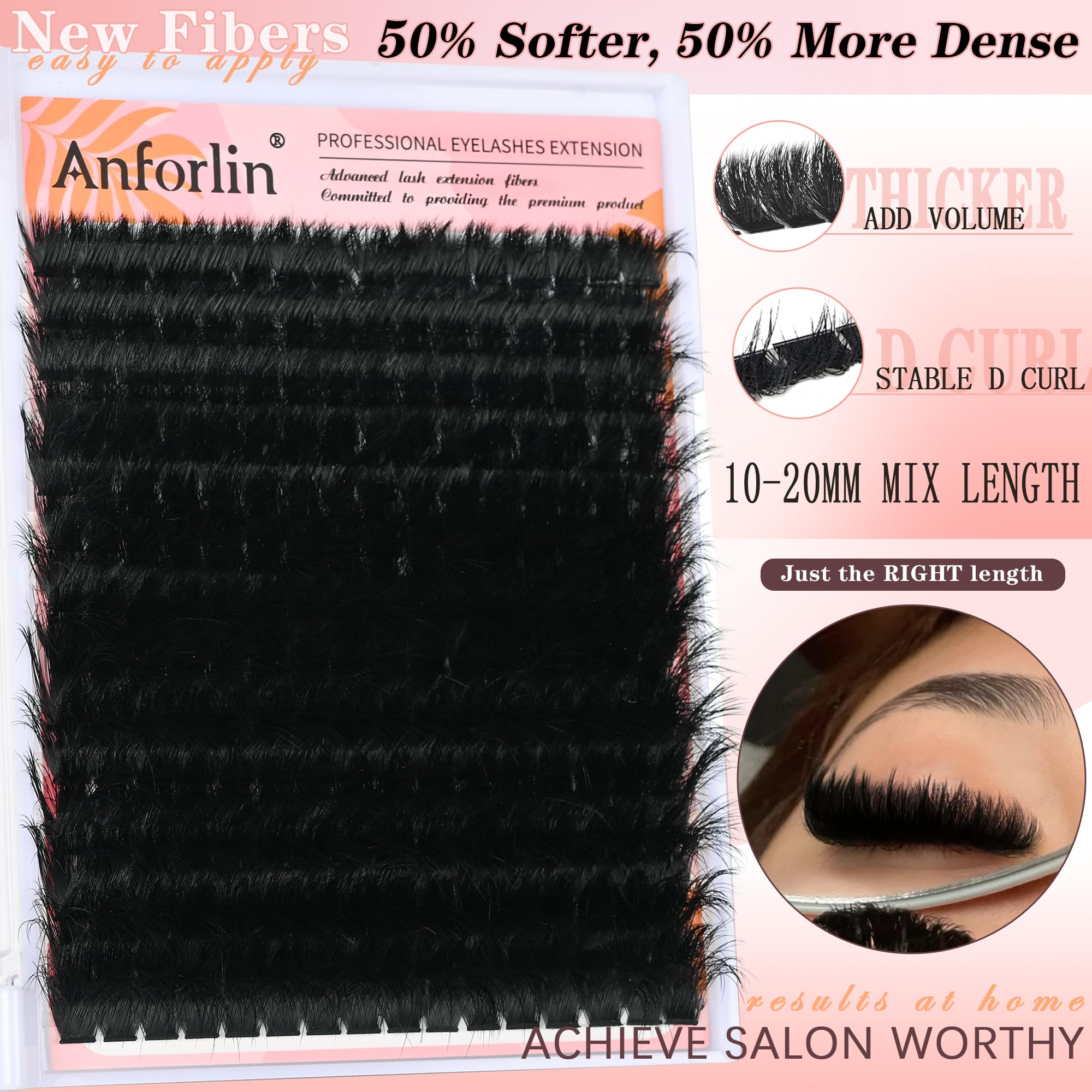 Anforlin 200D thick D-curly lash clusters for dramatic volume