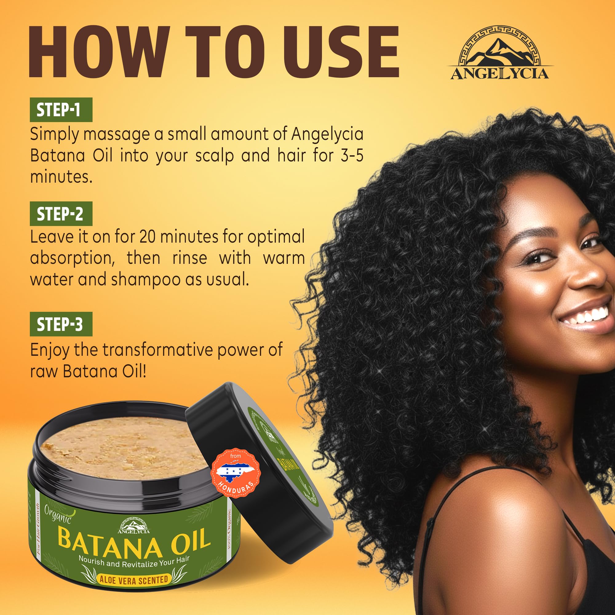 ANGELYCIA Batana oil-mask application on damp hair for nourishment.