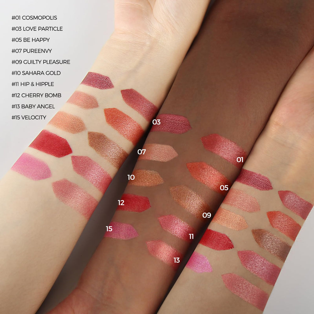 Anglicolor lip look close-up highlights 3D shimmering finish.