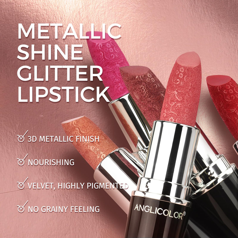 Anglicolor lipstick tube featuring oriental design enhances vanity display.