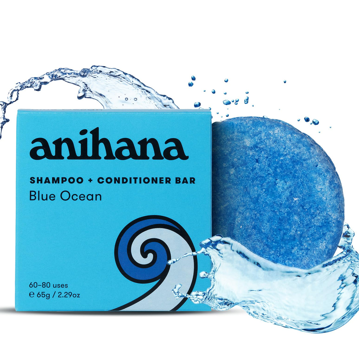 ANIHANA 2 in 1 shampoo bar with blue ocean scent for refreshed hair on the go