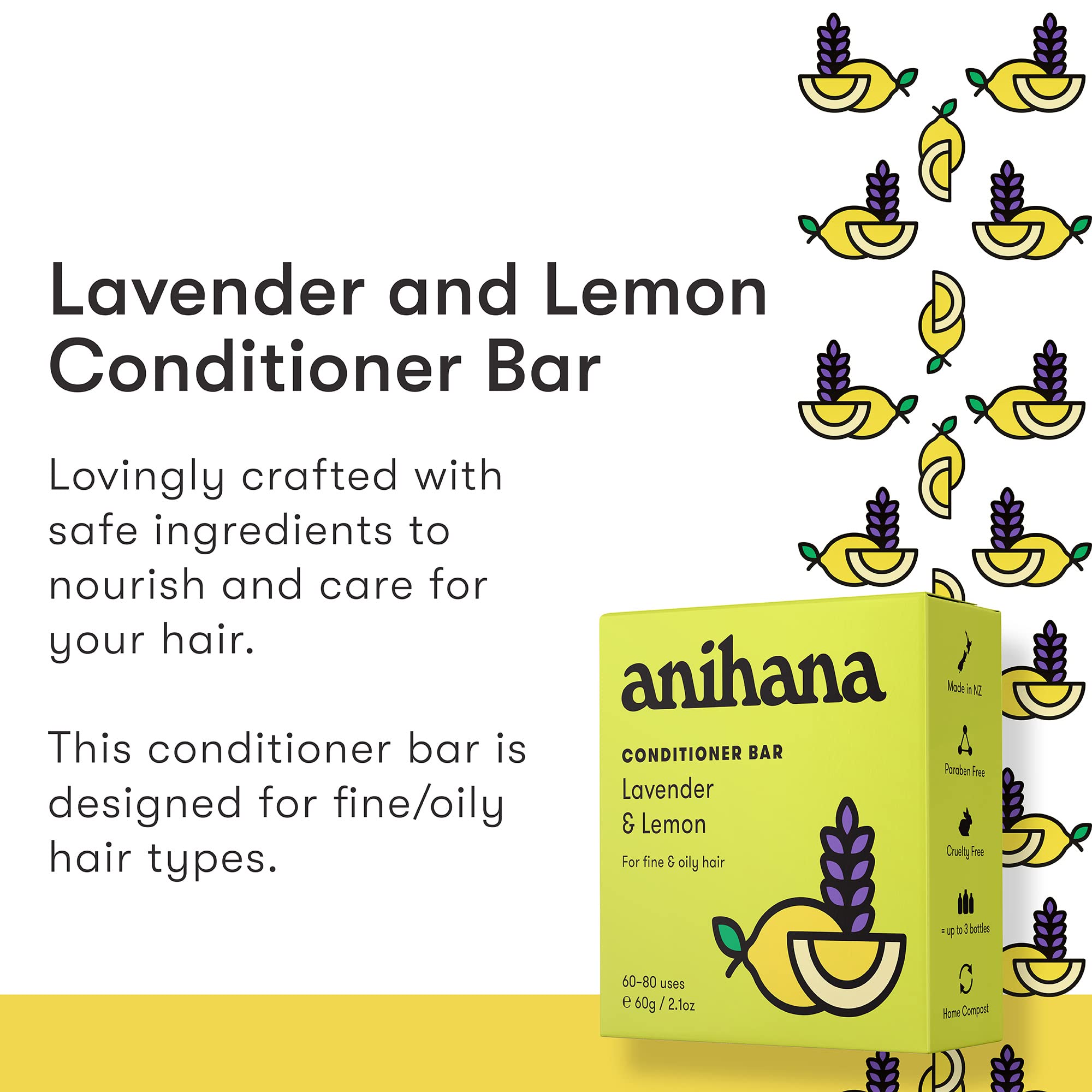 ANIHANA conditioner bar lavender and lemon scent provides a refreshing lift for oily hair